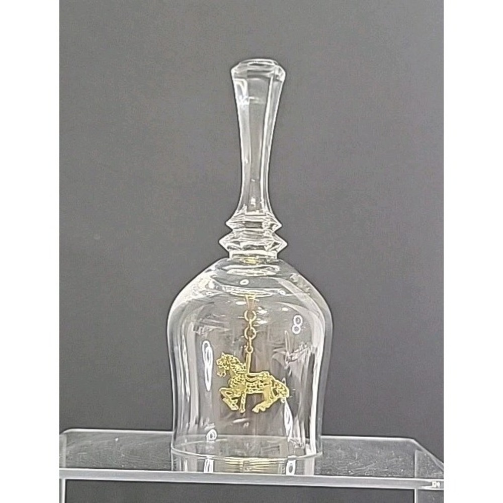 Vintage Lead Crystal Bell With Carousel Horse Clapper, 4.5" Tall